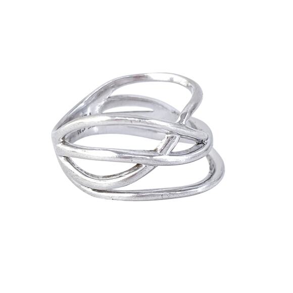 Open Crossover Band Ring | Vintage Sterling Silver 925 | Size 7 - Picture 4 of 8